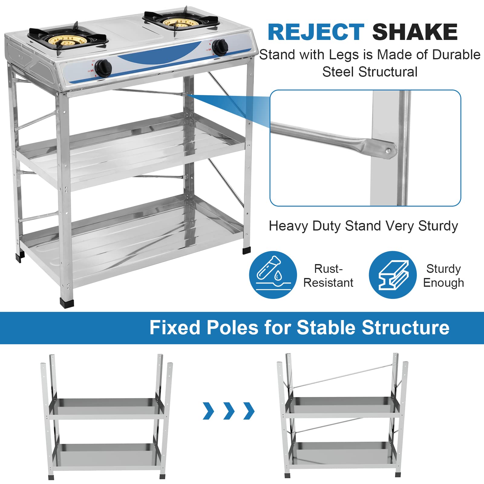 Propane Gas Stove 2 Burner Gas Stove with Removable Leg Stand Portable Gas Stove Auto Ignition Camping Dual Burner LPG for RV, Apartment, Outdoor