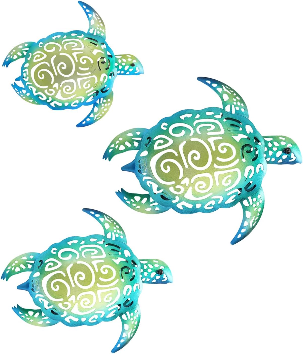 Plaques & Wall Art - YOUIN Set of 3 Metal Sea Turtle Beach Theme Decor Wall Art Decorations for Indoor Outdoor Bathroom Garden, Upgraded Hook