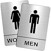 Restroom Sign - (2 Pack ) Metal Restroom Signs for Business with Strong Self-Adhesive, Bathroom Signs for Home Door or Wall, Ideal Unisex Restroom Signs for Women and Men, Easy to Install (Brushed Nickel Women and Men 9" x 6")