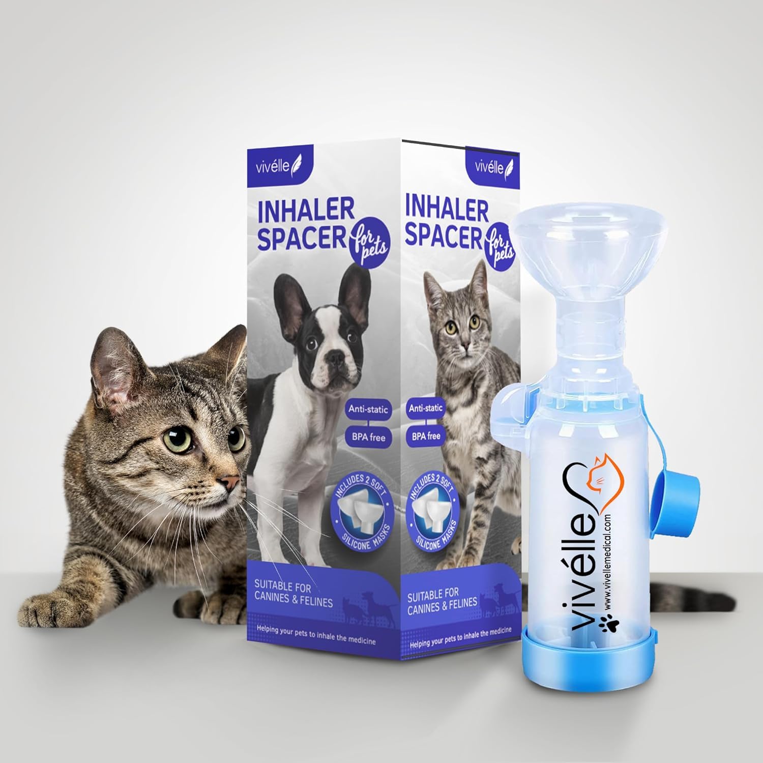 Vivélle Handheld Inhaler Spacer with 2 Masks for Pets Cat and Dog Inhaler Spacer for MDI
