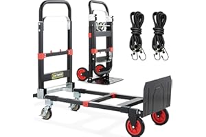 BOJUNST 2025 Upgraded Convertible Hand Truck Dolly Cart, Heavy Duty 3 in 1 Hand Truck Dolly 500 Lbs, Folding Hand Truck Dolly with Brake Wheels, Anti-Slip Strip & 2 Elastic Ropes for Luggage Office Home Use