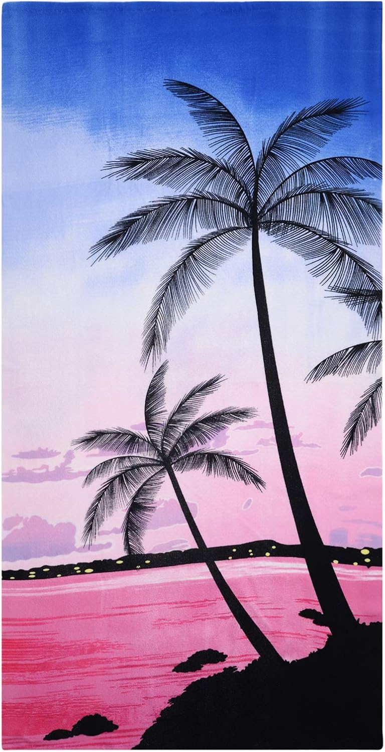 GEEZY Microfibre Beach Towel, Sunset Design, Quick Drying, Lightweight, Sand-Free, Large & Durable, Summer Design