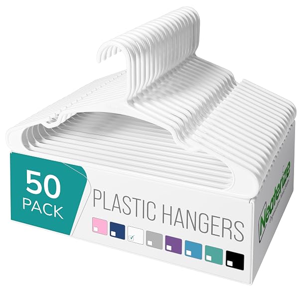 NEATERIZE CLOTHES HANGERS PLASTIC 50 PACK FOR ADULTS...