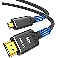 Highwings 4K Micro HDMI to HDMI Cable 3.3 FT, Micro Male to HDMI Male Cable Nylon Braided Cord Adapter 2.0 4K@60HZ 2K@165HZ 18Gbps Compatible with Laptop Camera Monitor HDMI to Micro HDMI Black