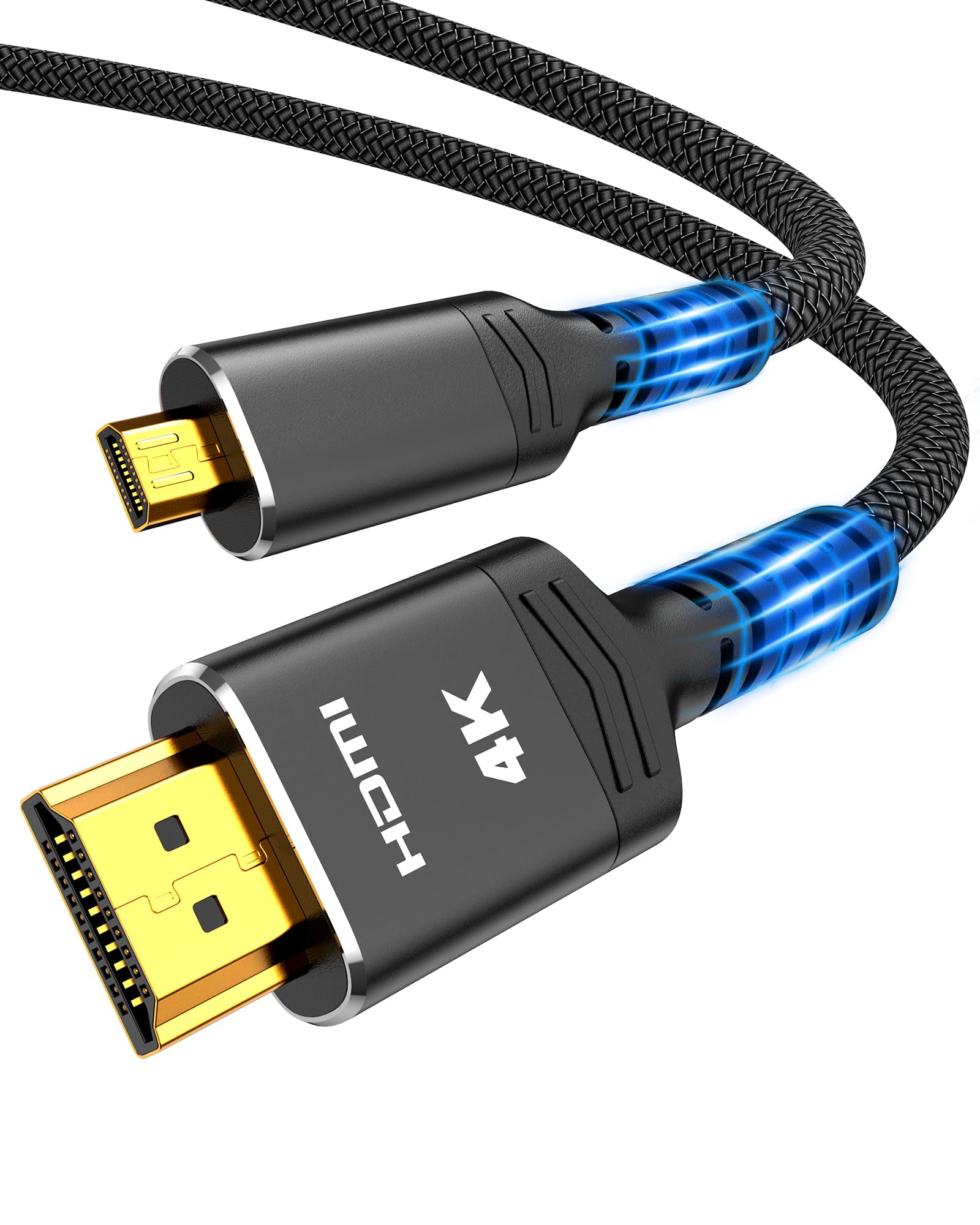 Photo 1 of Highwings 4K Micro HDMI to HDMI Cable 3.3 FT, Micro Male to HDMI Male Cable Nylon Braided Cord Adapter 2.0 4K@60HZ 2K@165HZ 18Gbps Compatible with Laptop Camera Monitor HDMI to Micro HDMI Black