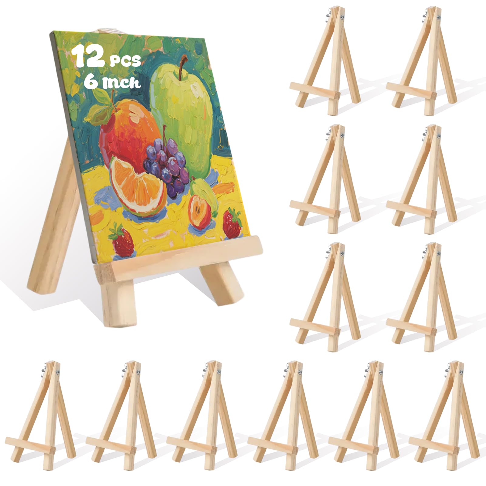 Photo 1 of 12 Pcs Mini Wood Easel Stands 6 Inch Tabletop Display Holder for Art, Photos, Menus, Wedding Cards, Small Canvases