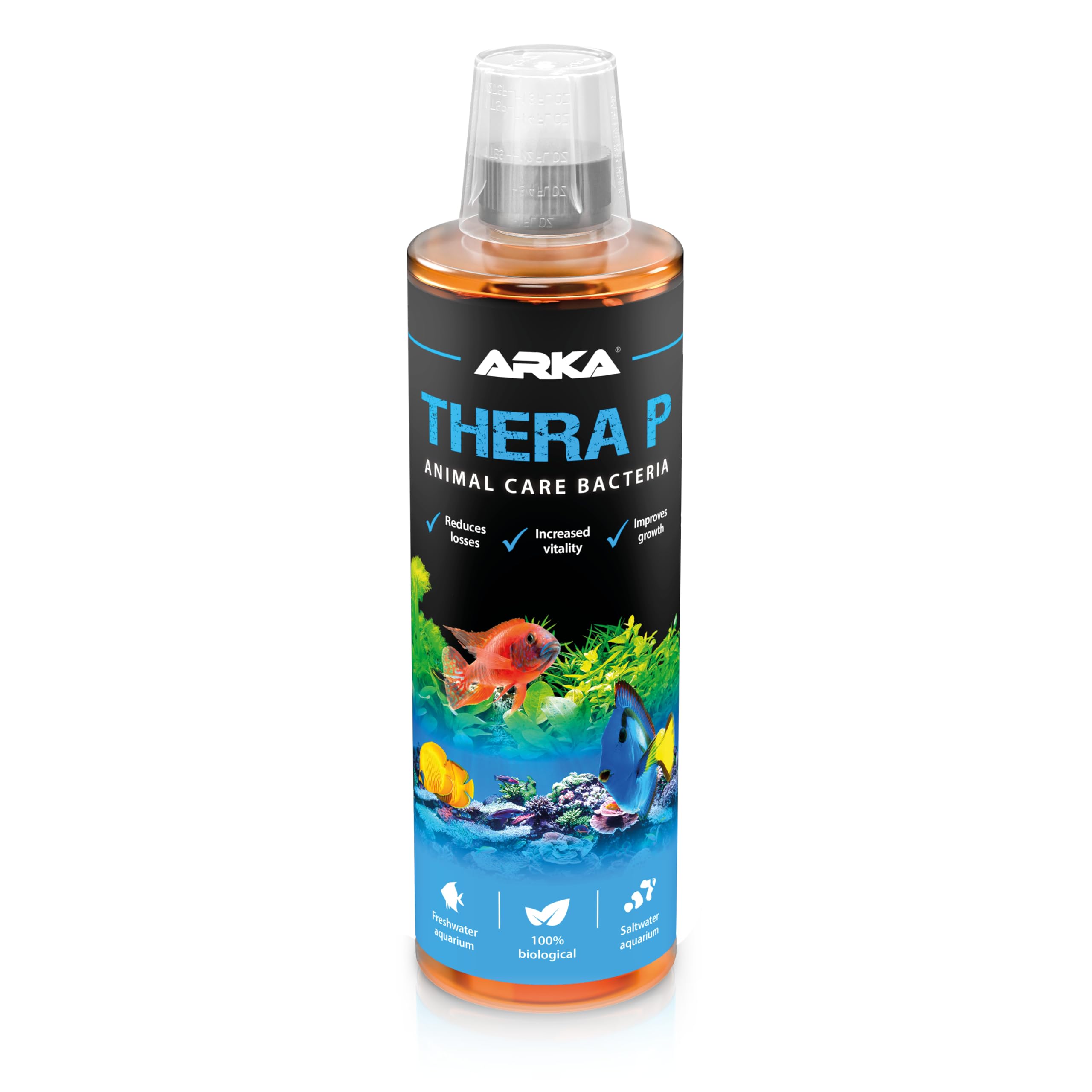 Fish care aquarium – ARKA TheraP 473 ml – boosts immune system & reduces stress – promotes spawning & vibrant colours – 100% natural probiotic formula – for freshwater & marine tanks – biologica