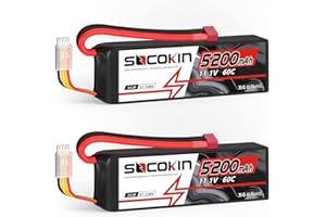 SOCOKIN Lipo Battery 3S 11.1V 5200mAh 60C with Deans T Plug Soft Case for RC Car Model, RC Racing Car Heli Airplane Quadcopter Helicopter etc (2 Pack)