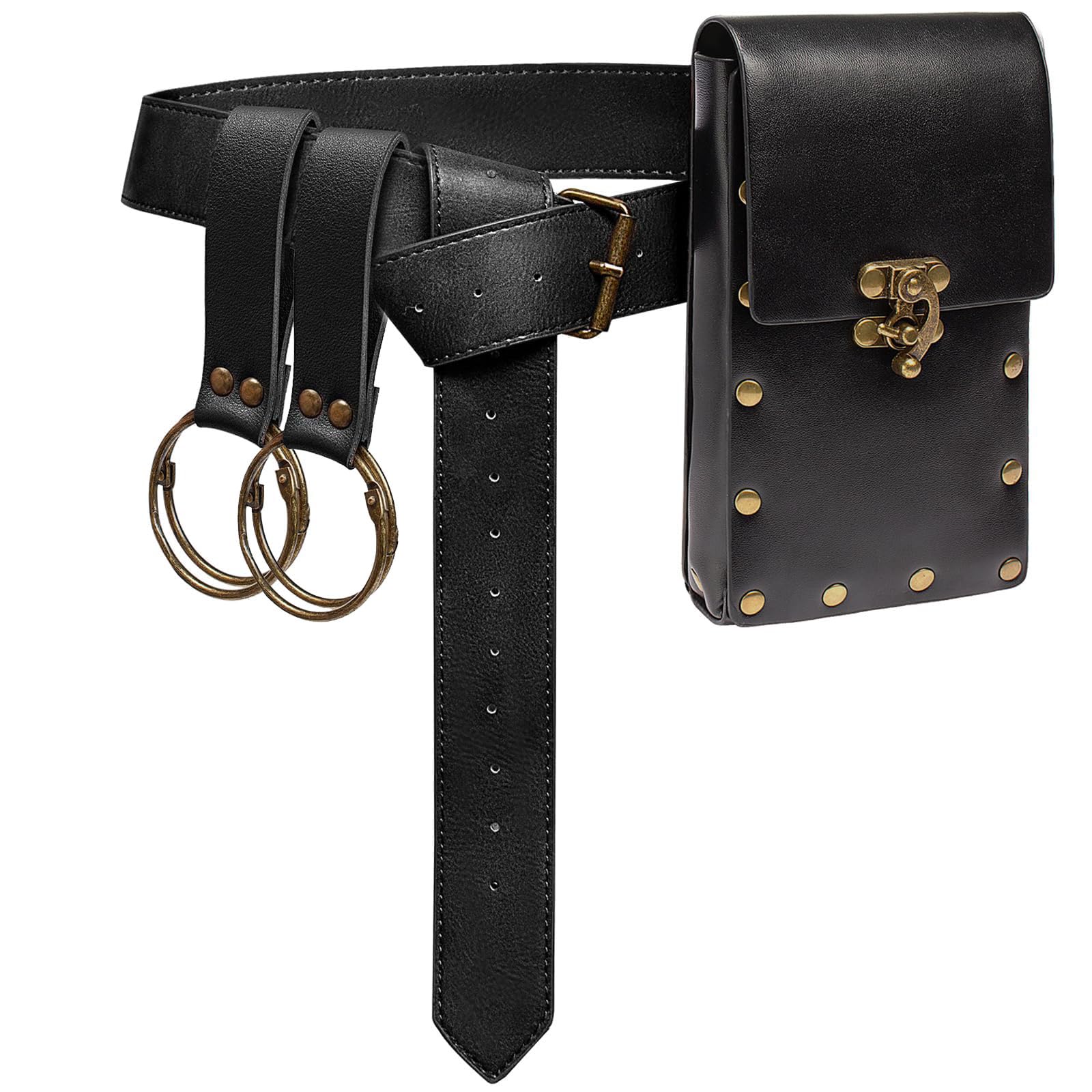 Ceinture Médiévale Viking En Faux Cuir Avec Bourse Et Anneau - Accessoire Cosplay Homme Et Femme