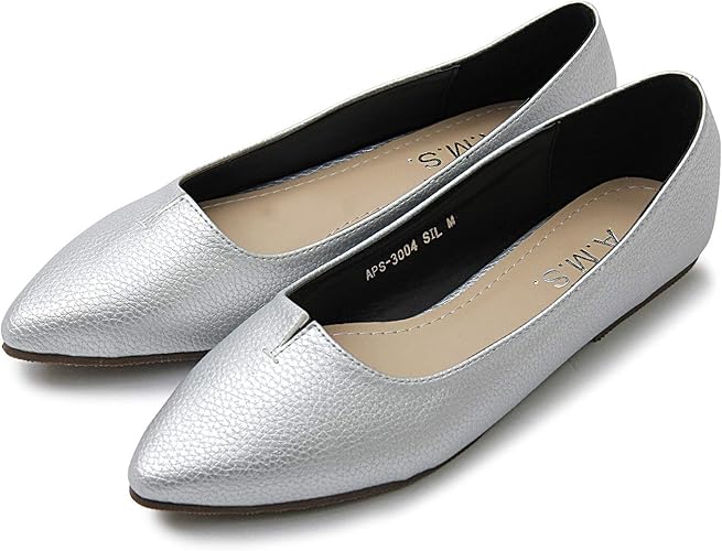 Amazon フラットシューズ レディース パンプス 歩きやすい 痛くない 脱げない ぺたんこ ローヒール 黒 シルバー エナメル 大きいサイズ バレエシューズ 通勤 通学 宅配便 パンプス