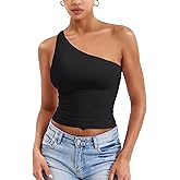 YEOREO Womens One Shoulder Tops Sleeveless Going Out Tank Top Fanciy Double Lined Cropped Tee Y2K Summer Shirts Slim Fit