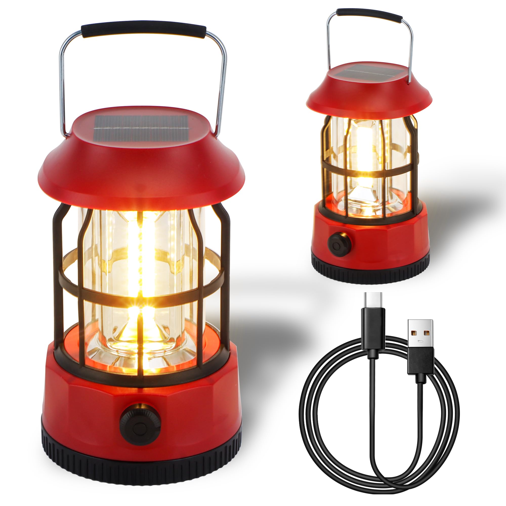 Photo 1 of TRIROCKS Set of 2 LED Solar Camping Lantern Dimmable Rechargeable Lantern IPX3 Water-Resistant Portable Emergency Lights Outdoor Camping Lights for Camping Home Power Outage Hurricane Hiking (Red)