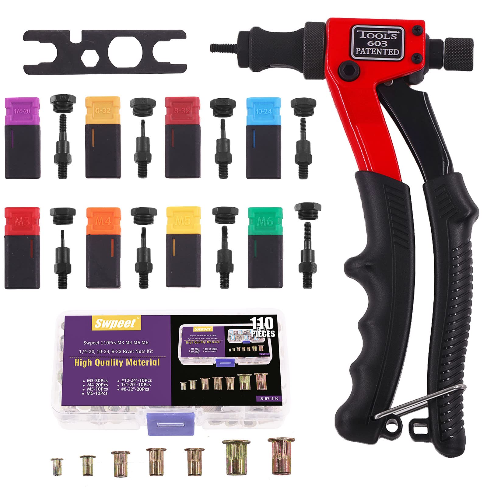 Swpeet Rivet Nut Tool Threaded Rivnut Insert Nutsert