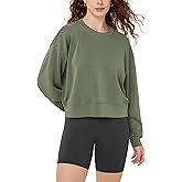 ODODOS Modal Soft Long Sleeve Cropped Sweatshirts for Women Oversized Crew Neck Pullover Crop Top