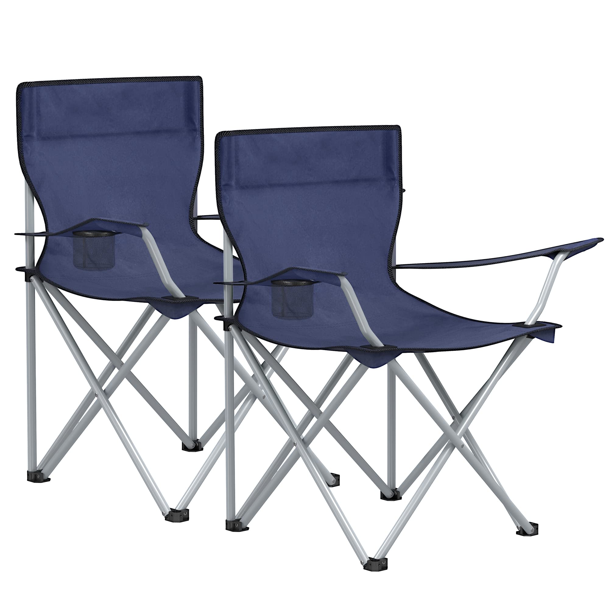 SONGMICS Folding Camping Chairs, Set of 2 Outdoor Chair, with Armrests, Cup Holder, Portable, 120 kg Capacity, for Camping, Garden, Fishing, Beach, Balcony, Dark Blue GCB01IN