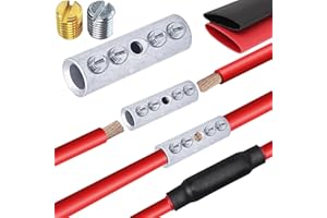 SVAAR 12-10 Gauge Wire Butt Connectors 10 PCS Tinned Brass Mechanical Butt Splice Connectors Kit 12-10 AWG Mechanical Repair Splice Kit Splice Screw Sleeves 10 PCS Mechanical Splices & 3:1 Heat Shrinks