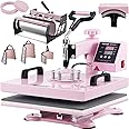 VEVOR 15x15 Heat Press Machine 8 in 1 Combo with 30 OZ Tumbler Press & Hat Press, Slide Out Heat Press Sublimation Machine for T-Shirts, Hats Caps Tumblers Glass Cans Mugs, and Plates (Light Pink)