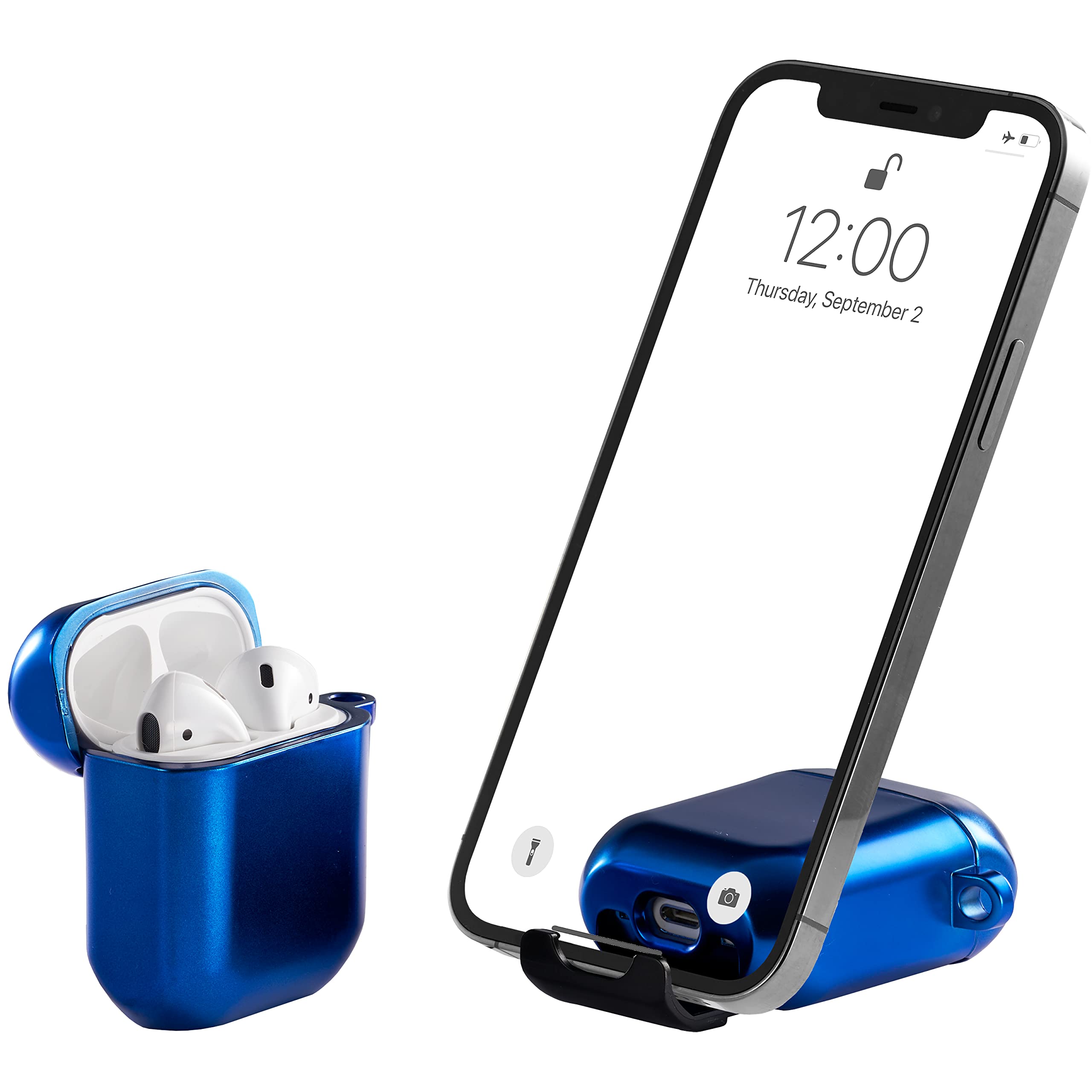 AirStand - AirPods Case Cover with Invisible Phone Stand, Compatible with AirPods 1 & 2, Full Protection TPU&PC Shockproof Case with Keychain Carabiner, Wireless Charging Supported, Patented Design