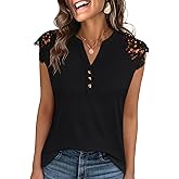 ANRABESS Womens Tops Dressy Casual Lace Cap Sleeve Henley Shirts Summer Sleeveless Button Up Blouses 2026 Spring Outfits
