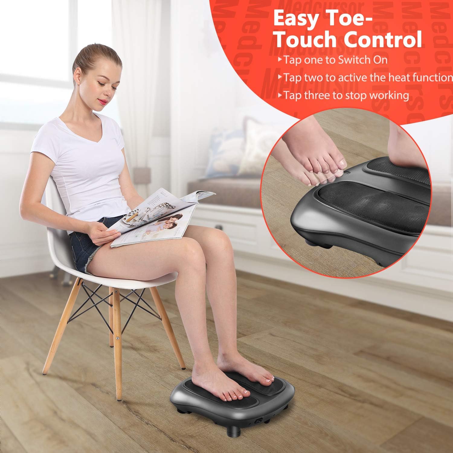 Medcursor Shiatsu Foot Massager with Built-in Soothing Heat Function, Electric Deep Kneading Foot Massage Machine for Plantar Fasciitis, Muscle Pain Relief, Home and Office Use, Black: Health & Personal Care
