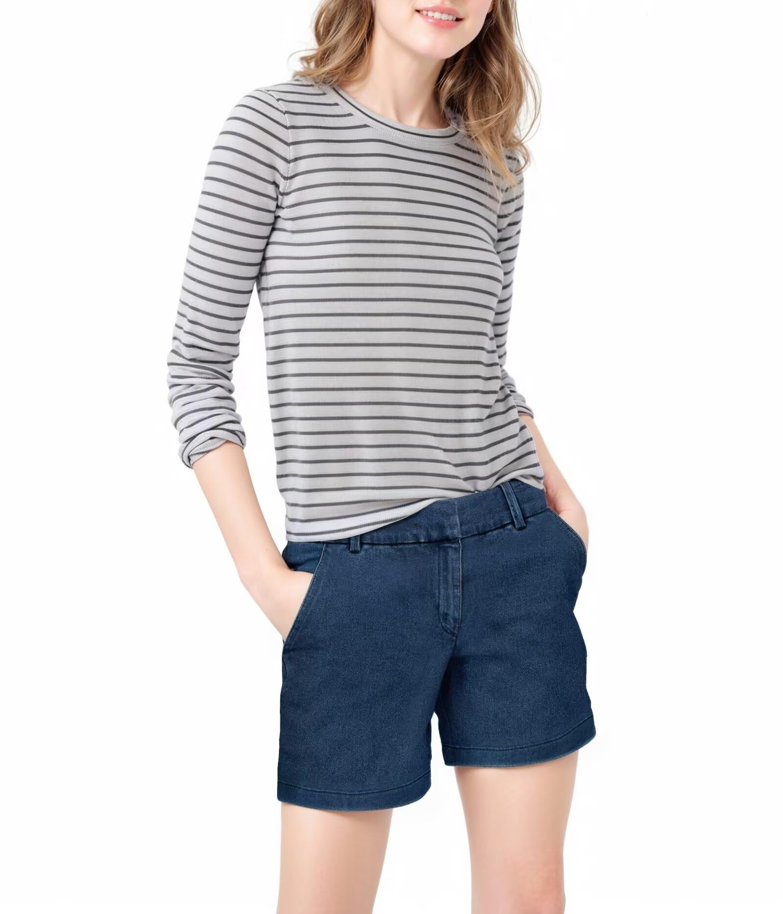 Photo 1 of & Company Womens Relaxed Comfy Breathable Stretch Walking Shorts with Pockets BW31201NWX Darkwash 16