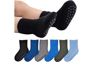 Jormatt 6 Pairs Toddler Thick Thermal Crew Socks Boys and Girls Cute Warm Slipper Socks with Non Slip Girps