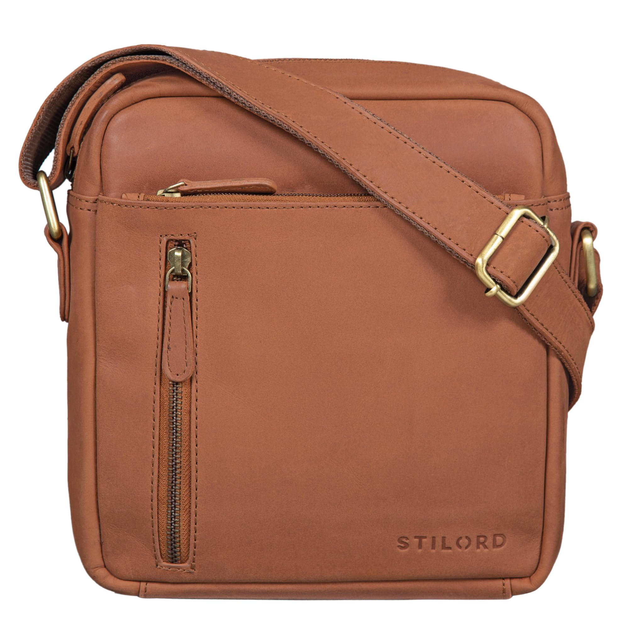 STILORD "Benno" Vintage Leather Bag Small for Men Cross-Body Bag Shoulder for 9.7 inch iPad Genuine Buff Leather Colour:Saddle - Brown