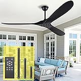 EOPETY 72 Inch Black Ceiling Fan No Light ，Wood