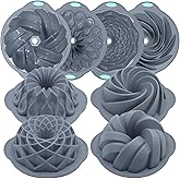 Tongjude 4 Pieces Silicone Fluted Cake Pans, 9/10/12 Cups Tube Baking Pan, Silicone Molds for Homemade Cake, Bread and Jello, Non-Stick, Grey