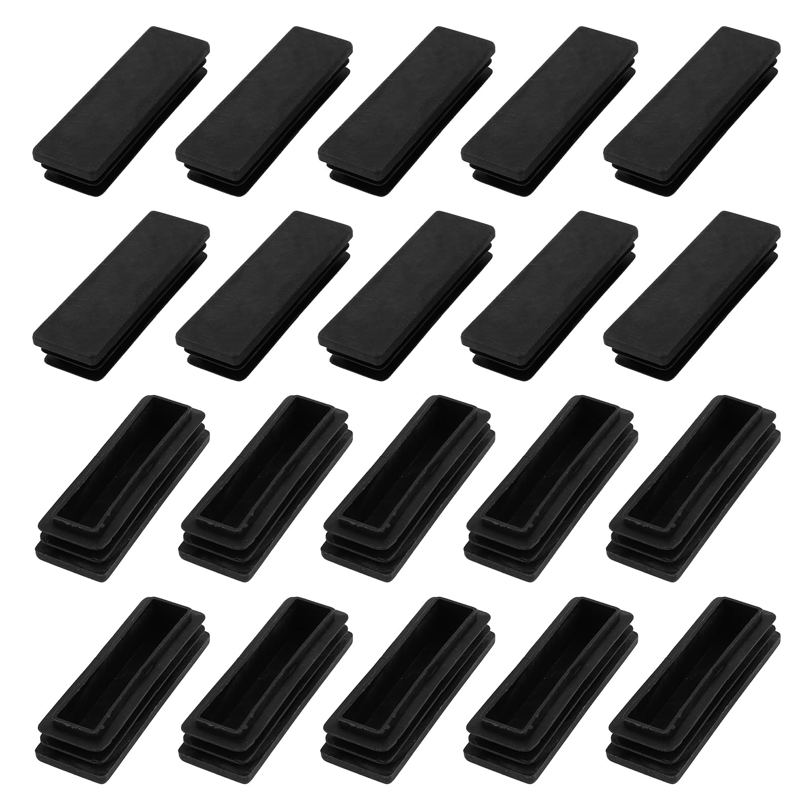 METALLIXITY Rectangle End Caps (75 x 25mm) 24Pcs, Plastic Rectangle Tube Inserts Threaded End Blanking Caps Protector - for Furniture Table Chair Legs, Black