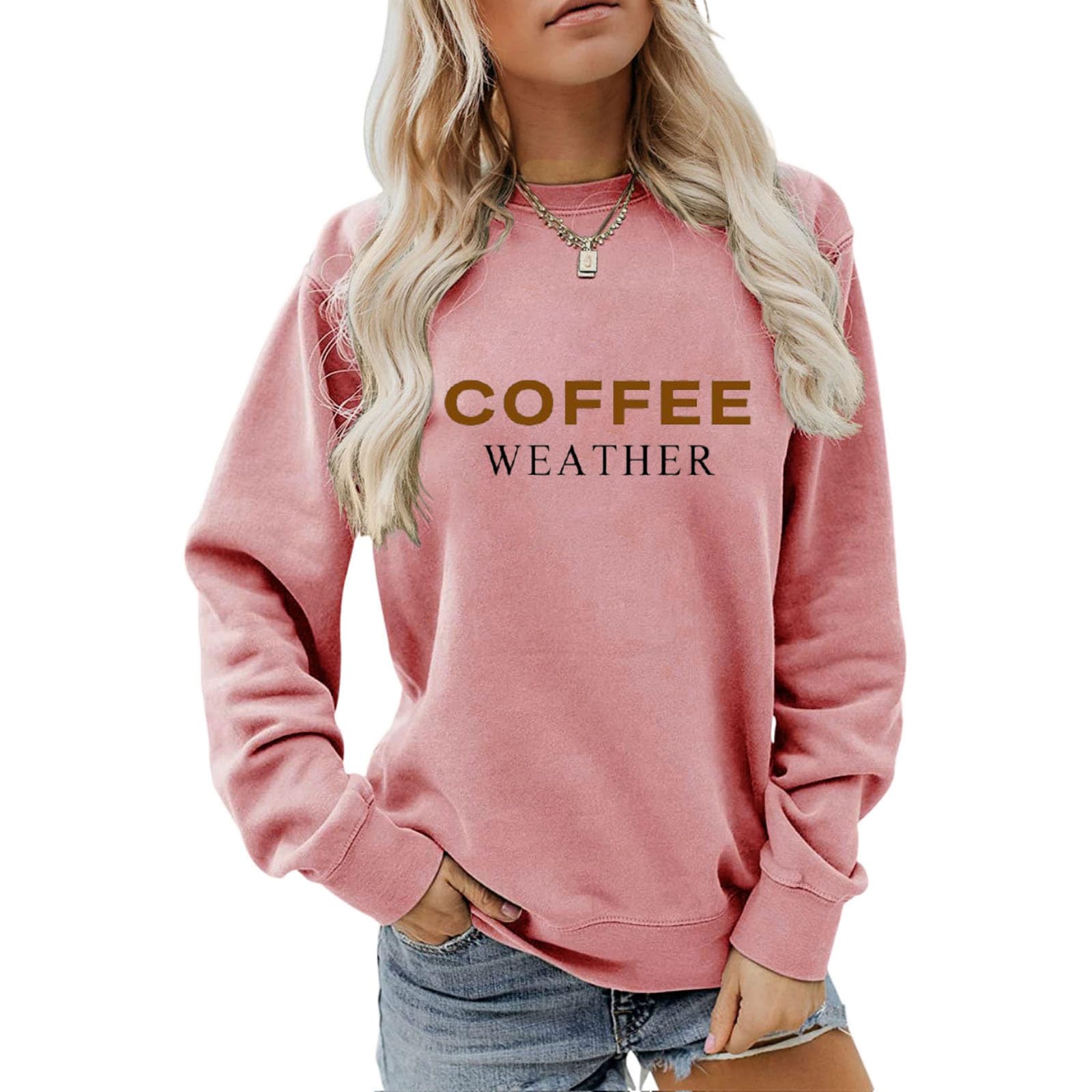 Photo 1 of **HAS A STAIN**LOOK AT LIVE PHOTO**
AKYUSGFL Coffee Weather Sweatshirt Women Crewneck Fall Season Long Sleeve Cozy Weather Casual Loose Coffee Lover Pullover