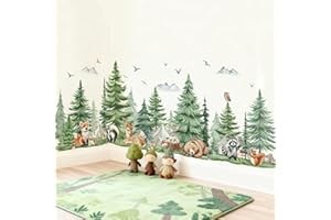 wondever Large Pine Tree Animal Wall Stickers Forest Bear Deer Mountain Peel and Stick Wall Art Decals for Kids Room Baby Nur