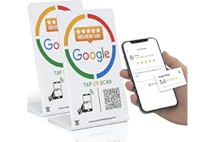 Google Review Tap Card Stand & QR Code Sign – Reusable NFC, No App or Subscription, iPhone & Android Compatible – Acrylic Cou
