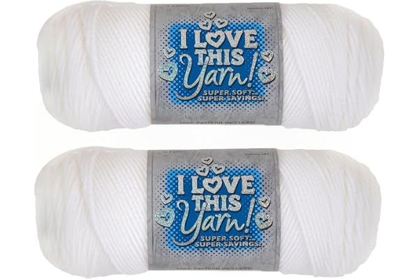 Hobby Lobby I Love This Yarn, 100% Acrylic, 10 White, Set of 2 | 4 Medium Weight, 355 Yards Per Skein, For Crocheting & Knitting