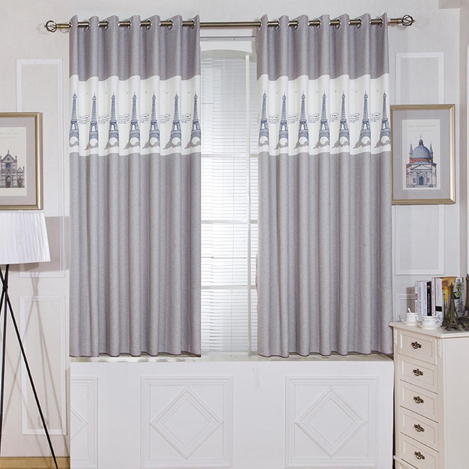 Ainij Curtain Cloth Grey Classic Building Pattern 3d Living Room