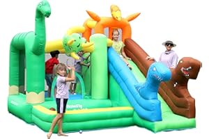 INFLATEFLY Dinosaur Bounce House Kids Bouncy House Inflatable Slide with Blower, Air Cushion, Ball Pit Pool for Indoor Outdoor