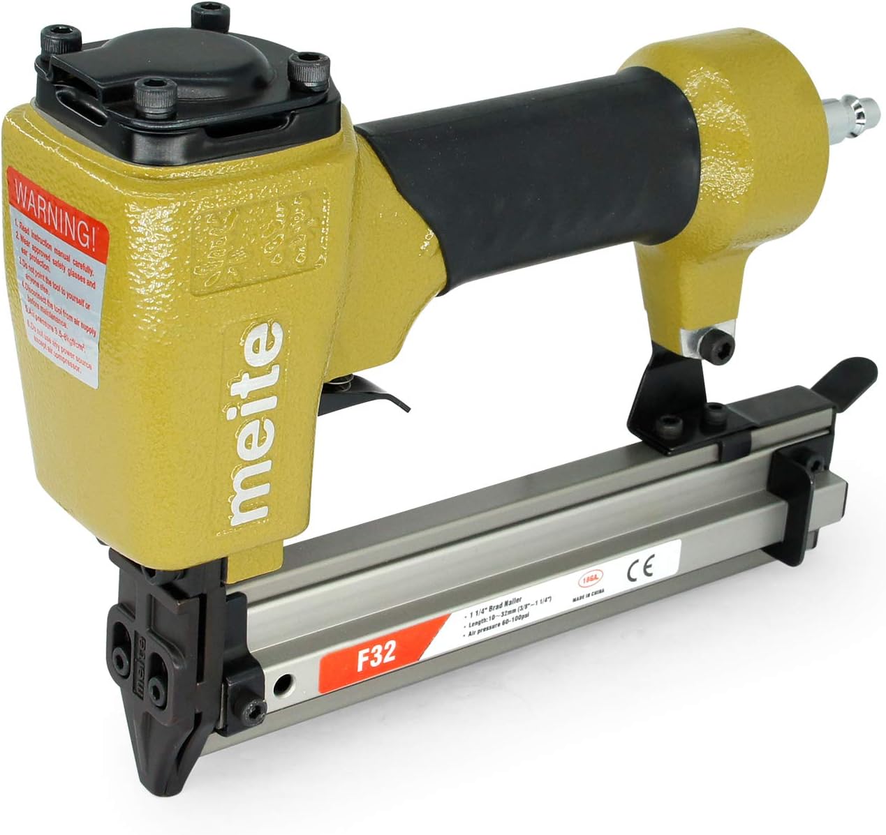F32 Air Brad Nail Gun, 18G 10-32MM Brad Nails, Pneumatic Finish Nailer for Woodworking Home Improvement, Yellow