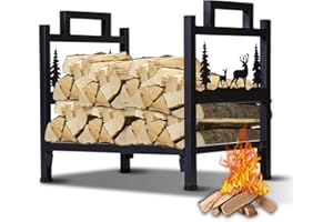 HomeJayde Firewood Rack Outdoor and Indoor Firewood Holder, Heavy Duty Steel Log Holder for Wood Storage, Wood Racks, Black Powder Coated Steel Log Rack for Fireplace（Contains Patents）