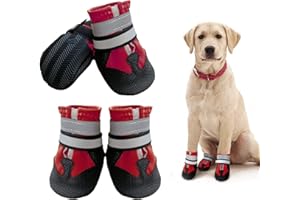 NeuWook Dog Boots, 4 Pcs Waterproof Anti-Slip Breathable Dog Shoes with Two Adjustable Fastener Straps Easy to Wear, Dog Snea