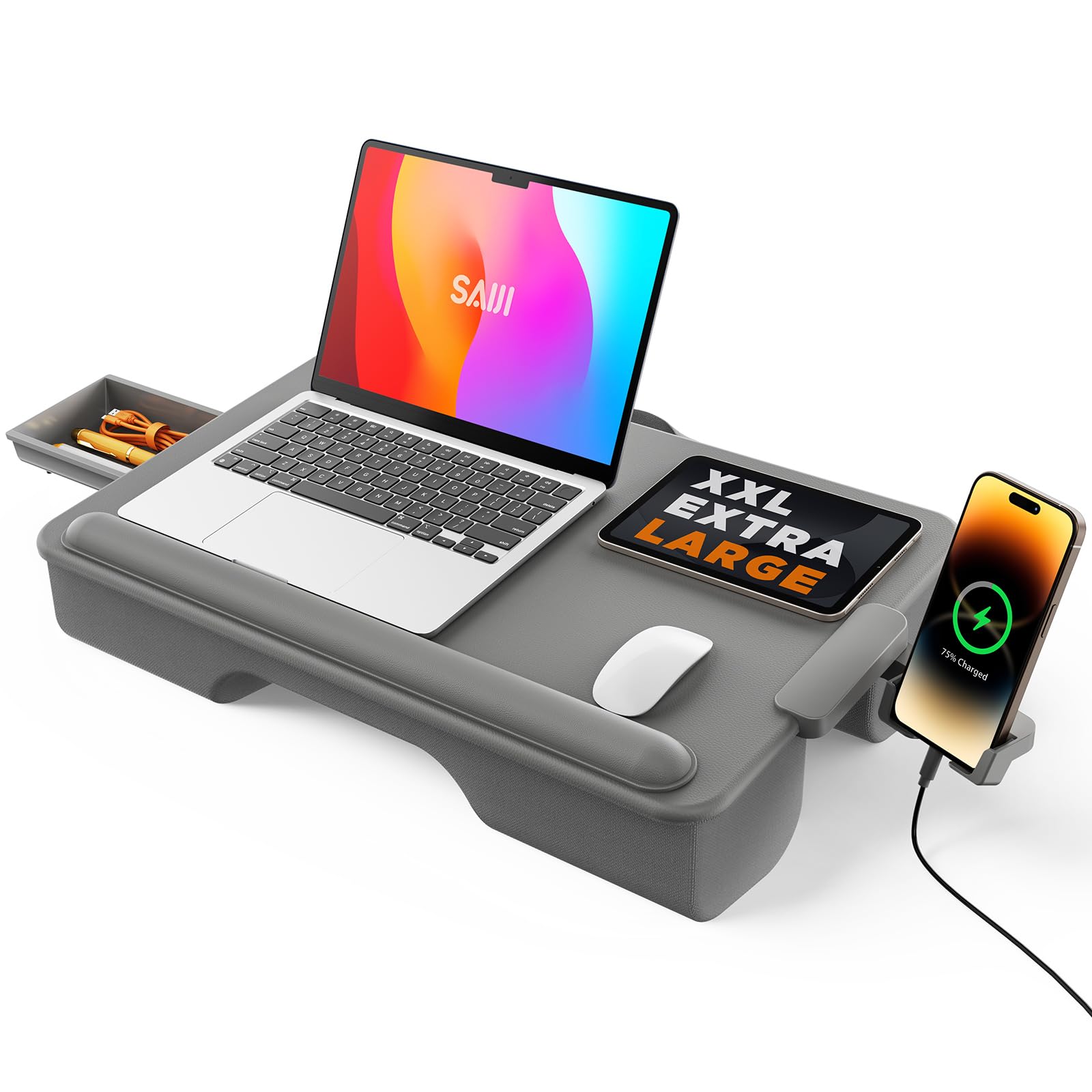 SAIJI Lap Desk with Cushion, Computer Laptop Stand, Lap Laptop Table, Built-in Drawer Storage, Phone Holder, Wrist Pad Image SAIJI Lap Desk with Cushion, Computer Laptop Stand, Lap Laptop Table, Built-in Drawer Storage, Phone Holder, Wrist Pad Image