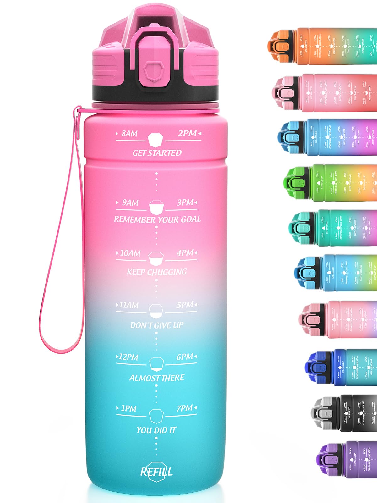 Niggeey Motivational Water Bottle with Time Marker, Sports Water Bottles 1.5l, 1l, 700ml, 500ml Kids Water Bottles, Leak Proof BPA Free Tritan Drink Bottle for School, Gym and Sport, Cycling