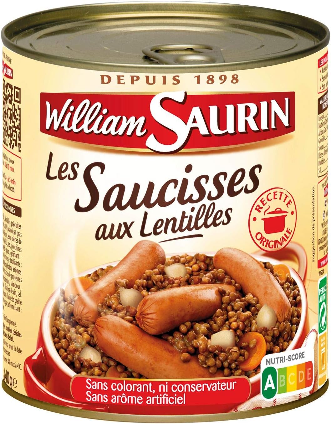 William Saurin Saucisses aux lentilles la Boîte 840 g