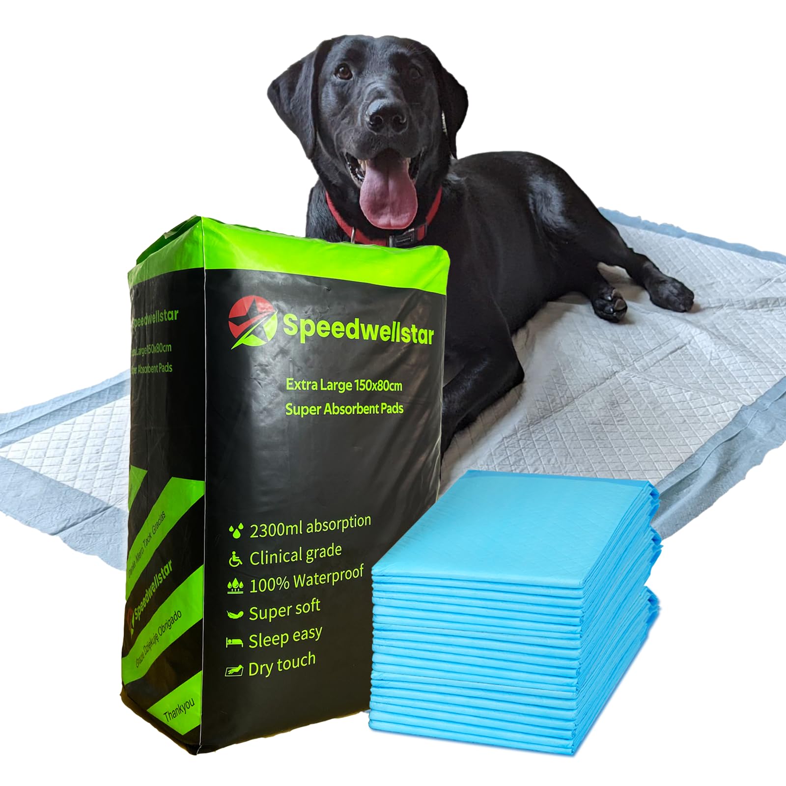Speedwellstar 120 XL Dog Toilet Training Pads - Super Absorbent Pet Incontinence 150x80cm 2300ml Capacity, Pack of 120