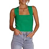 Zwurew Women's Knit Square Neck Tank Tops 2026 Summer Casual Sleeveless Sweater Fitted Shirts Tanks