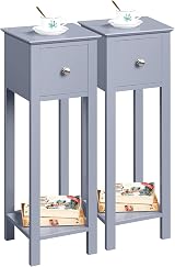 Yaheetech Grey Slim Bedside Table Set of 2 with Drawer 25x25x70cm