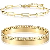 Chrishine Life Dainty Gold Bracelets for Women 18K Gold Plated Adjustable Stackable Bracelets Set Cubic Zirconia Layered Cuff Bangle Chain Bracelets for Women, Silver/Gold