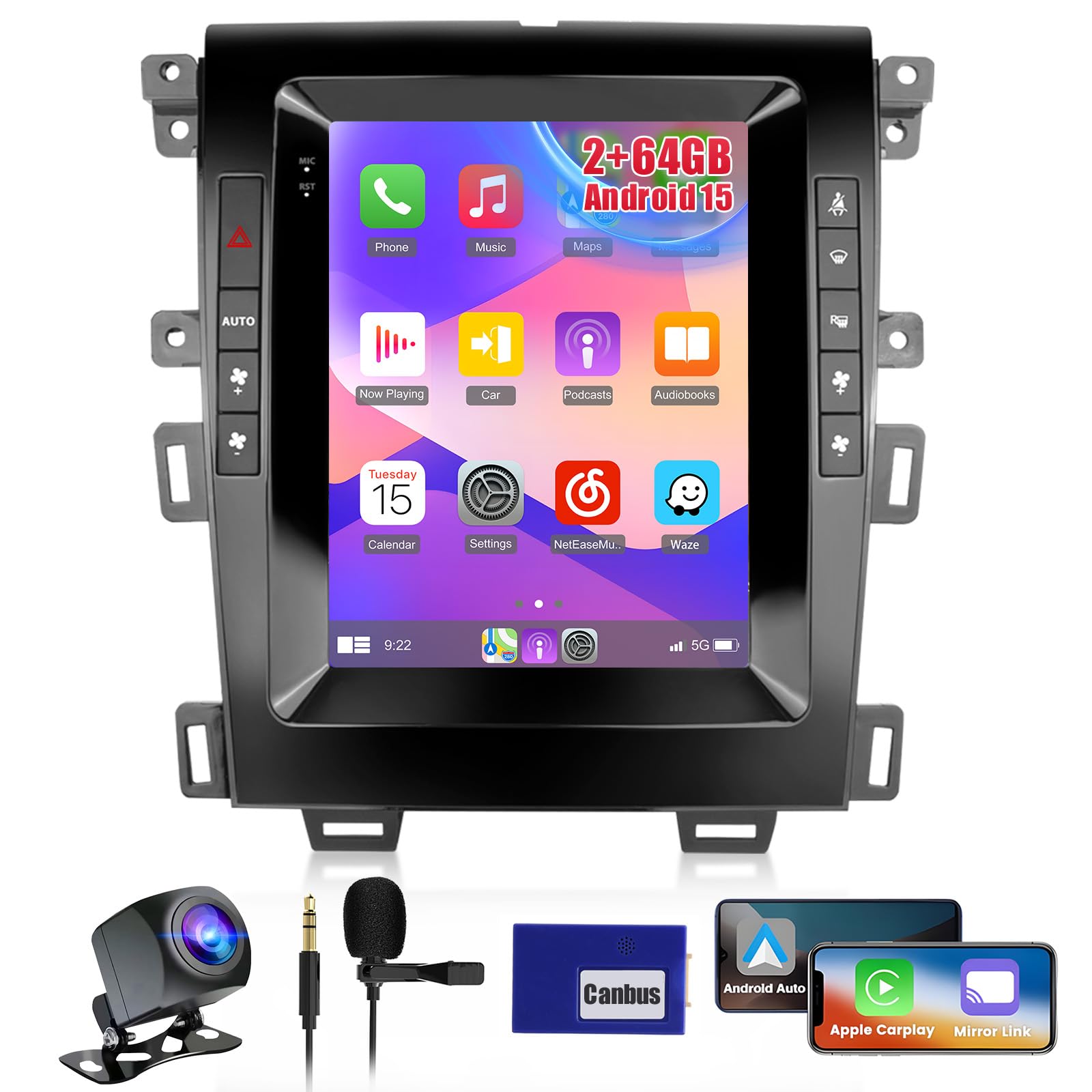 Photo 1 of Realdio 2+64GB Android 15 Car Radio for Ford Edge 2013 2014 2015 with Wireless Carplay Android Auto, 9.7 Inch Touch Screen Car Stereo for Ford Edge with WiFi GPS Bluetooth EQ FM/RDS Back Camera MIC