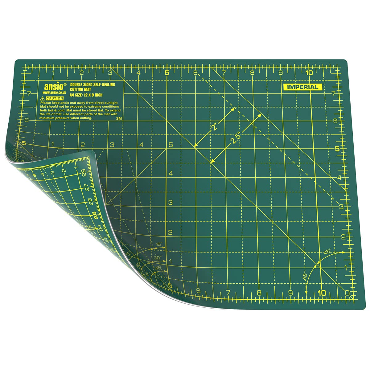 ANSIO Craft Cutting Mat Self Healing A4 Double Sided 5 Layers - Quilting, Sewing, Scrapbooking, Fabric & Papercraft - Imperial/Metric 11 Inch x 8 Inch / 29cm x 21cm - Green/Green
