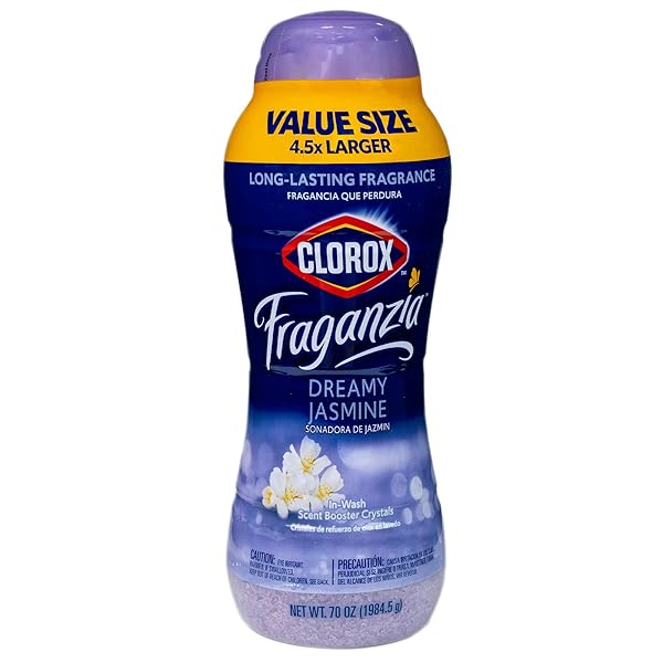 CLOROX FRAGANZIA IN-WASH SCENT BOOSTER CRYSTALS IN DREAMY JASMINE SCENT, 70 OZ VALUE SIZE | LAUNDRY SCENT BOOSTER CRYSTALS | DREAMY JASMINE, LIGHT FLORAL LAUNDRY FRAGRANCE 70 OUNCE CRYSTALS