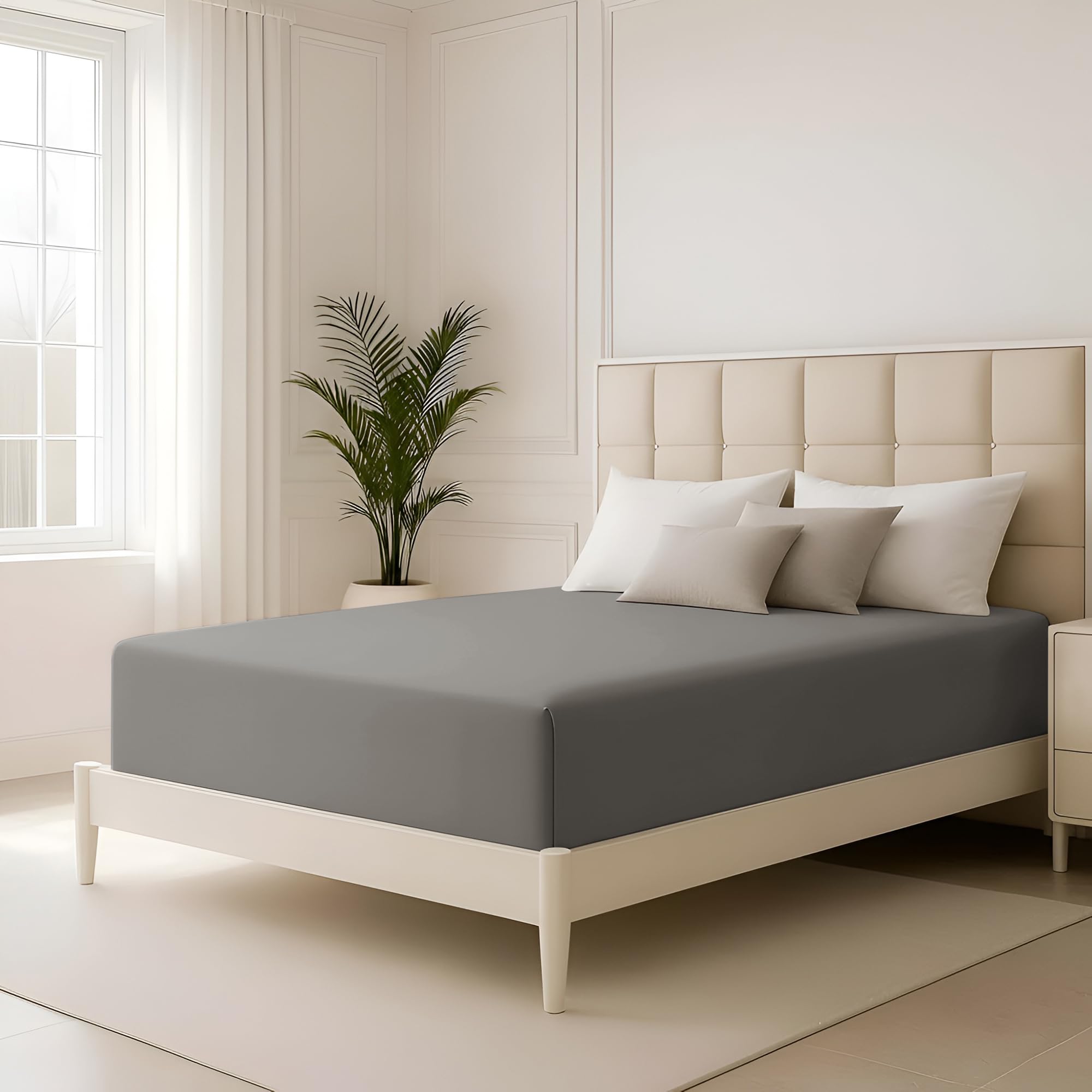 Hafaa King Size Fitted Sheets Grey 40 Cm Extra Deep Pocket Bed Sheets Soft Brushed Microfiber Fabric, Elastic Corners Breathable Shrinkage Fade-Resistant Bedsheets — image 1